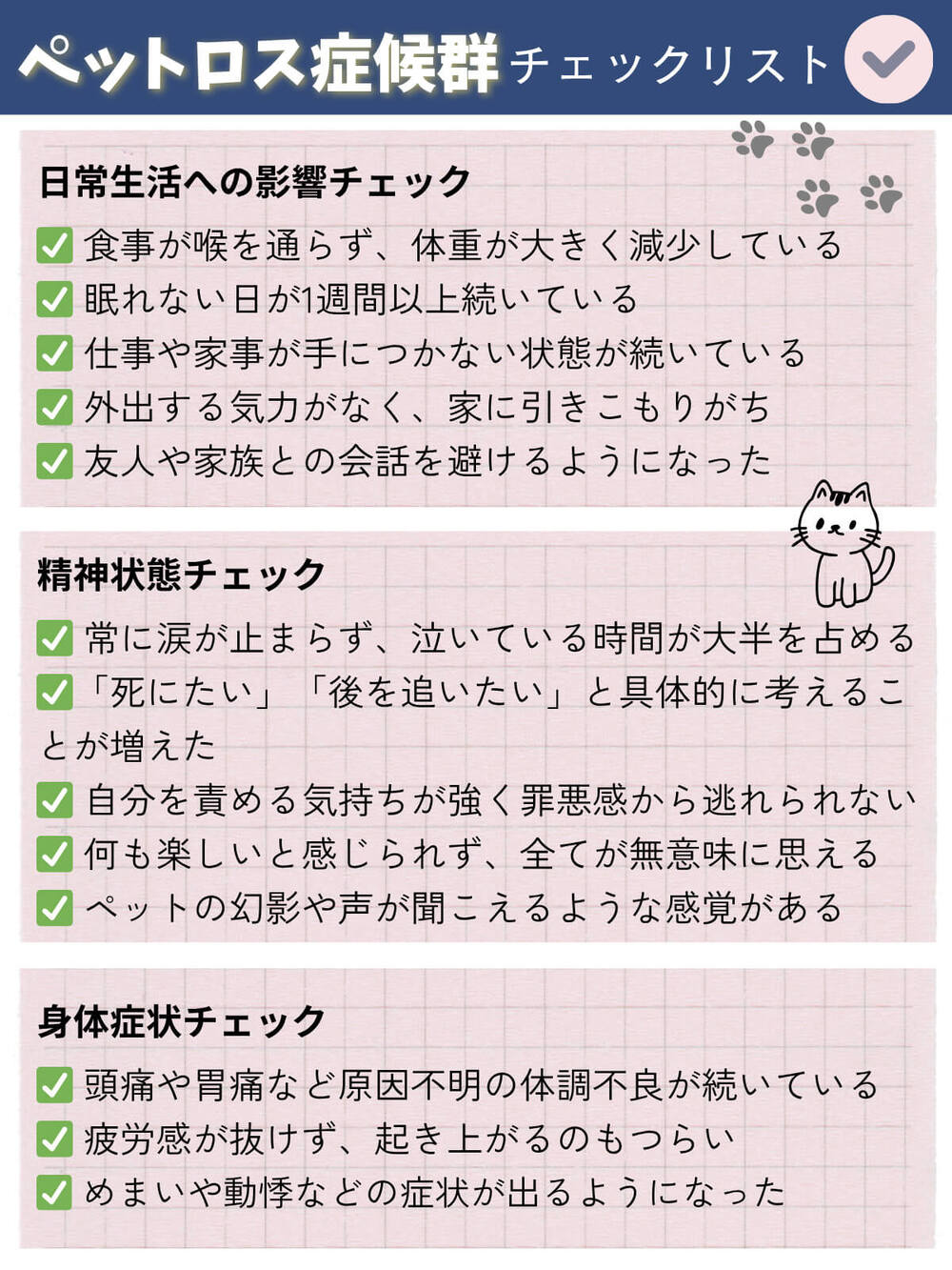 ペットロス症候群チェックリスト